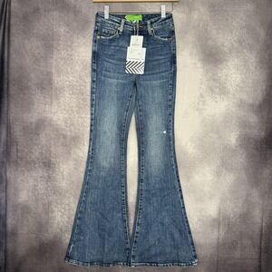 NWT‎ Sandrine Rose Jeans Womens 24 Blue Flare Distressed Denim High Rise SR D103